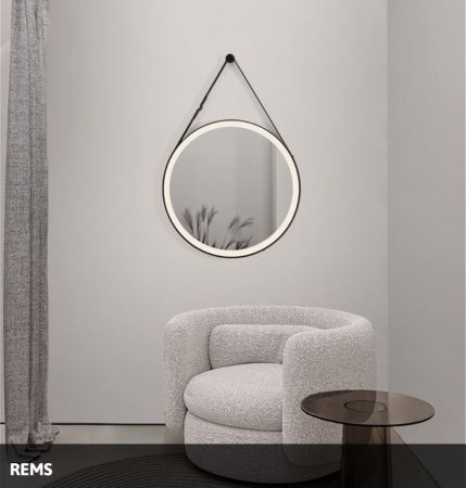 Oglinzi - Oglinda rotunda LED REMS, iluminare frontala, curea decorativa, 701 lm, IP44, intrerupator touch, functie dezaburire, diametru 64 cm - NOVA LUCE