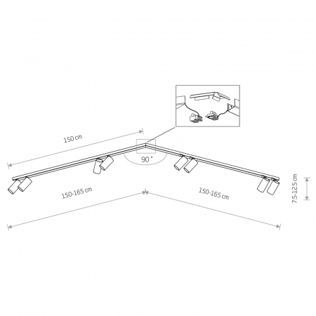 Plafoniera pentru colt cu spoturi MONO VIII, negru/auriu, 8*GU10, lungime 150 cm - NOWODVORSKI [1]