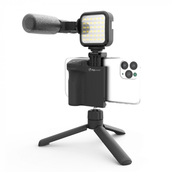 Echipament video vlogging cu trepied, microfon si LED [1]