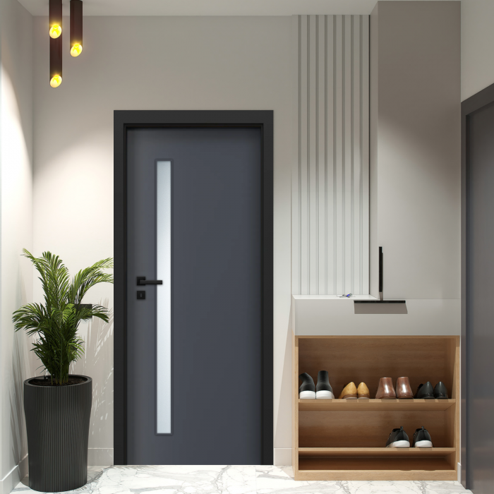 Usa de interior gri antracit finisaj CPL cu toc metalic negru mat - DECOR 4.2 [3]