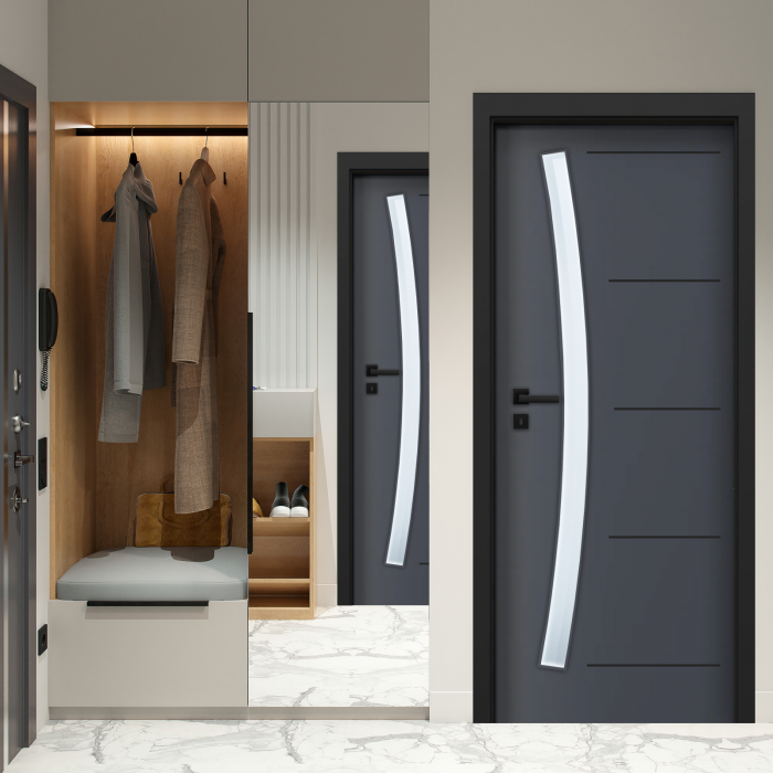 Usa de interior gri antracit finisaj CPL cu toc metalic negru mat - PROGRESS 1.1 [4]