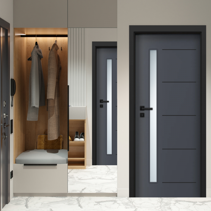 Usa de interior gri antracit finisaj CPL cu toc metalic negru mat - PROGRESS 1.2 [4]
