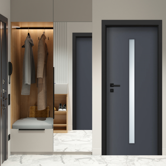 Usa de interior gri antracit finisaj CPL cu toc metalic negru mat - DECOR 4.3 [3]