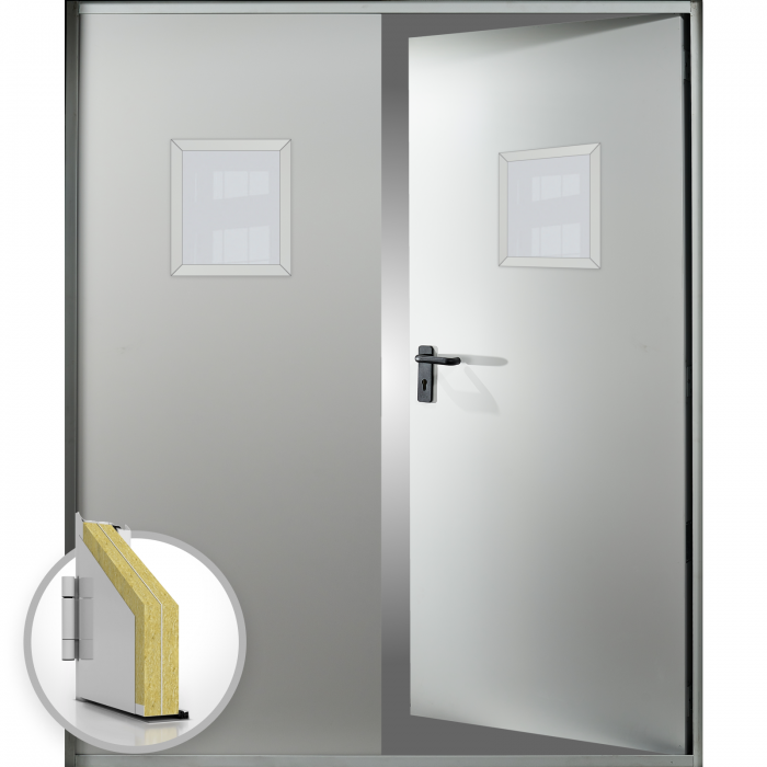 Usa metalica dubla blat 60 mm intrare secundara cu geam - RAL 7035 - Gri Deschis - Usa dubla multifunctionala otel [1]