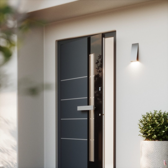 Usa metalica pivotanta de intrare in casa cu geam – Model PIVOT, gri antracit RAL 7016 [2]