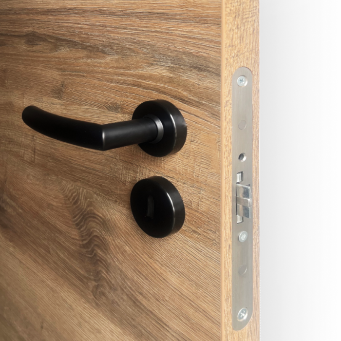 Usa tehnica din lemn cu finisaj HPL balamale ascuns si toc metalic [5]