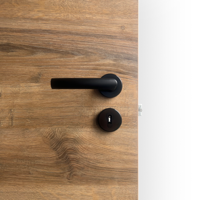 Usa tehnica din lemn cu finisaj HPL balamale ascuns si toc metalic [4]