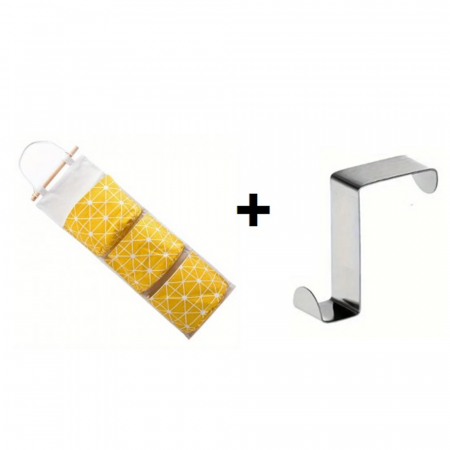 Set Carlig + Organizator textil pentru usa baie / bucatarie - Galben