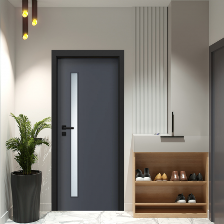Usa de interior gri antracit finisaj CPL cu toc metalic negru mat - DECOR 4.2 [2]