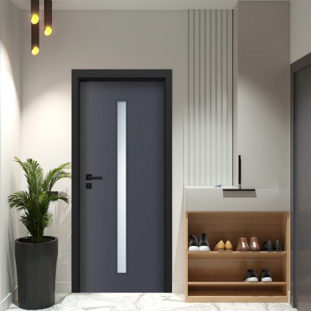 Usa de interior gri antracit finisaj CPL cu toc metalic negru mat - DECOR 4.3 [2]