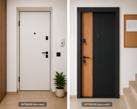 Usa intrare apartament AMURA365 - Finisaj in 2 culori cu riflaj negru si insertie de Cires [2]