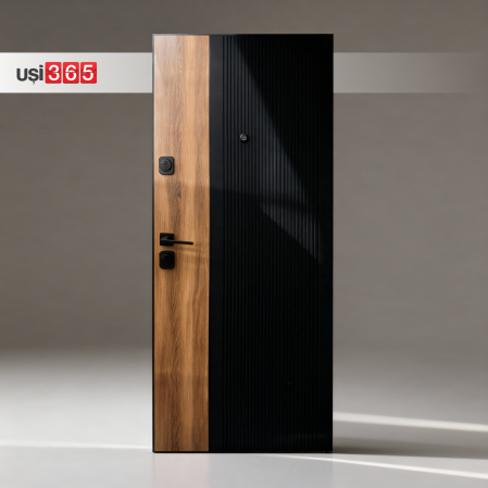 Usa intrare apartament AMURA365 - Finisaj in 2 culori cu riflaj negru si insertie de Cires [2]