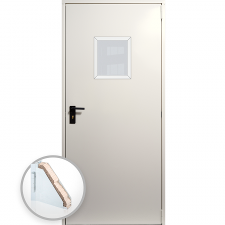 Usi Metalice Tehnice - Usa metalica blat 40 mm din otel multifunctionala cu geam pentru boxa / magazie - RAL 9001 Alb - Crem