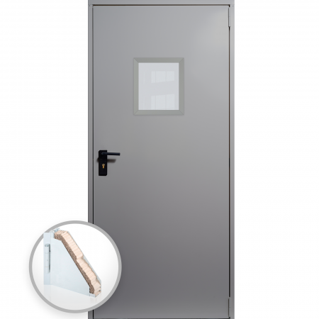Usi Metalice Tehnice - Usa metalica blat 40 mm din otel multifunctionala cu geam pentru boxa / magazie - RAL 7035 Gri Deschis