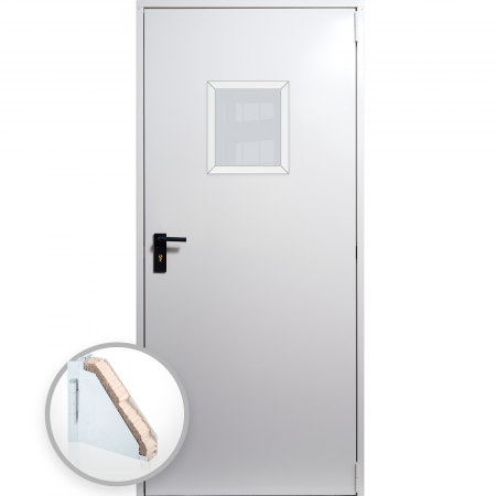 Usi Metalice Tehnice - Usa metalica blat 40 mm din otel multifunctionala cu geam pentru boxa / magazie - RAL 9003 - Alb