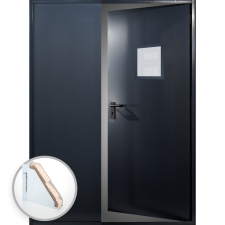 Usi Metalice Vitrate - Usa metalica dubla blat 60 mm intrare secundara cu geam - RAL 7016 - Gri Antracit - Usa dubla multifunctionala otel