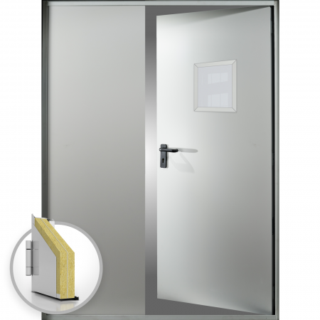 UȘI REZIDENTIAL - Usa metalica dubla blat 60 mm intrare secundara cu geam - RAL 7035 - Gri Deschis - Usa dubla multifunctionala otel