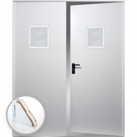 Usi Metalice Vitrate - Usa metalica dubla cu geam blat 40 mm din otel multifunctionala pentru boxa RAL 9001 Alb Crem