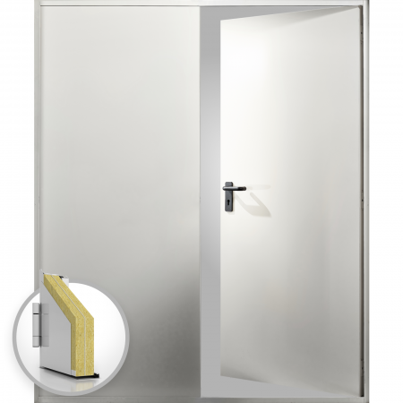 Usi Metalice Tehnice - Usa metalica dubla blat 60 mm intrare secundara RAL 9001 - Crem - Usa dubla multifunctionala otel