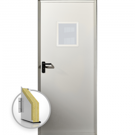 Usi Metalice Tehnice - Usa metalica intrare secundara cu geam RAL 9001 - Crem - Usa multifunctionala