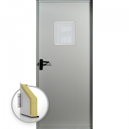 Usi Metalice Tehnice - Usa metalica blat 60 mm intrare secundara cu geam - Gri RAL 7035 - Usa multifunctionala