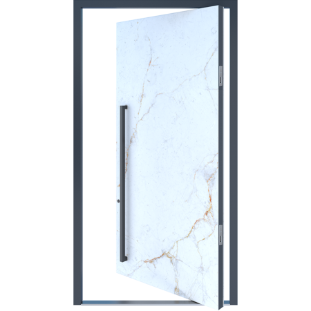 Usi de intrare in casa - Usa metalica pivotanta de intrare in casa placata cu cuartz sinterizat – Model PIVOT, culoare Abu Dhabi