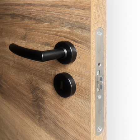 Usa tehnica din lemn cu finisaj HPL balamale ascuns si toc metalic [4]