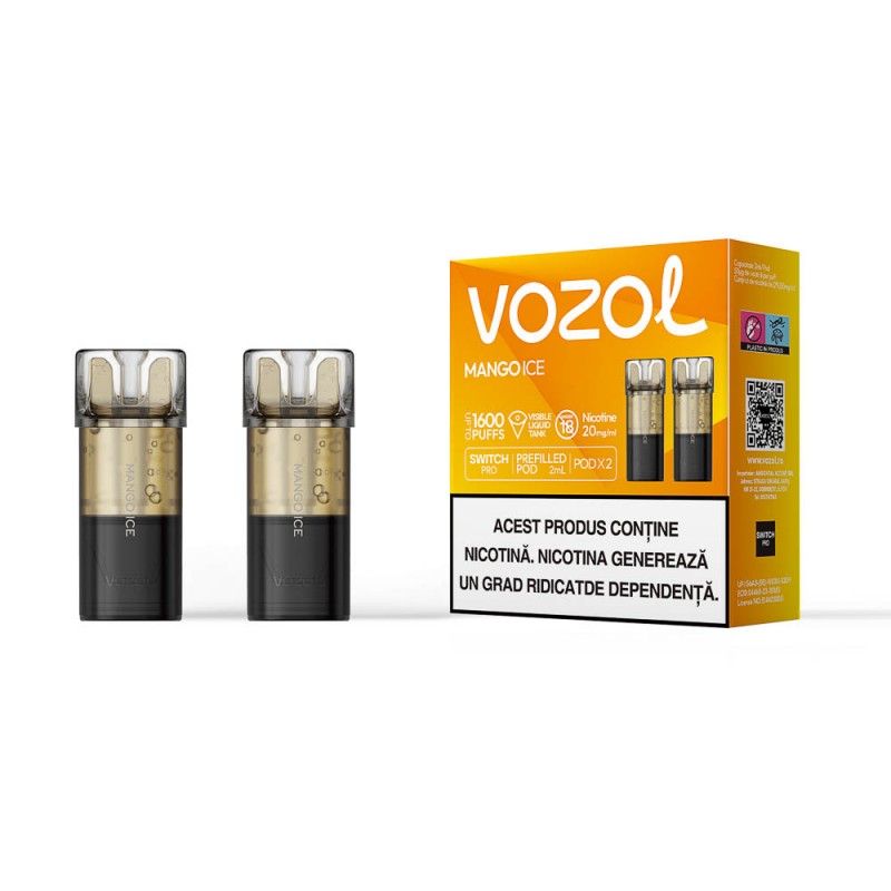 VOZOL SWITCH PRO MANGO ICE este un cartuș/capsulă de rezervă pentru narghilea electronică VOZOL, creat pentru a oferi o experiență de vaping răcoritoare, cu o aromă intensă de mango exotic. Preumplut cu 2 ml de e-Lichid cu 2% nicotină, acest cartuș asigură până la 800 de pufuri pline de savoare, transformând fiecare sesiune de vaping într-o adevărată plăcere.  Capsula VOZOL Switch Pro Mango Ice este perfectă pentru cei care adoră aromele fructate, având un gust dulce și răcoritor. Datorită designului său de unică folosință, nu trebuie să-ți faci griji cu privire la reumplere sau întreținere, iar utilizarea este extrem de simplă. Acest cartuș este compatibil exclusiv cu dispozitivele VOZOL Switch Pro, garantând o experiență optimă de vaping.  Caracteristici și Beneficii: Cartuș de unică folosință, preumplut cu lichid pentru narghilea electronică VOZOL Switch Pro. Aromă delicioasă: Experimentează dulceața suculentă a mango-ului, perfect echilibrată cu o notă de răcorire, care îți va încânta simțurile. 2 ml de e-Lichid cu 2% nicotină, ideal pentru utilizatorii care caută o dozare moderată de nicotină, fără a compromite aroma. Durabilitate de până la 800 de pufuri, oferind o utilizare îndelungată și satisfăcătoare. Compatibilitate exclusivă cu VOZOL Switch Pro, un sistem inovativ de vaping creat pentru a maximiza confortul și performanța. Design ergonomic: Cartușul compact se potrivește perfect în dispozitiv, asigurând un flux de aer optim și o experiență de vaping plăcută. Fără bătăi de cap: Cartușul preumplut se schimbă rapid și ușor, fără riscuri de scurgeri sau complicații. De ce să alegi VOZOL Switch Pro Mango Ice? Acest cartuș VOZOL este ideal pentru iubitorii de arome fructate, oferind o combinație perfectă de dulceață și răcorire. Fiecare puf te transportă într-o lume tropicală, transformând fiecare moment de vaping într-un răsfăț plăcut și reconfortant.  Specificații Tehnice: Capacitate e-Lichid: 2 ml Concentrație nicotină: 2% (20 mg/ml) Număr de pufuri: Aproximativ 800 Compatibilitate: Narghilea electronică VOZOL Switch Pro Arome disponibile: Mango Conținut pachet: 2 cartușe VOZOL Switch Pro Mango Ice Avantaje și Beneficii: Vaping fără complicații: Fără necesitatea reumplerii, cartușul este gata de utilizare imediat. Aromă intensă și satisfăcătoare: Fiecare puf oferă o explozie de aromă proaspătă și fructată. Design practic: Capsule ușor de schimbat, perfecte pentru utilizatorii în mișcare. Durată lungă de viață: Fiecare cartuș asigură până la 800 de pufuri, făcându-l ideal pentru utilizare de lungă durată. Cumpără acum VOZOL Switch Pro Mango Ice și bucură-te de o experiență de vaping unică, cu un cartuș creat pentru confort și savoare! Cuvinte cheie: cartuș VOZOL, capsulă VOZOL Switch Pro, rezervă narghilea electronică, lichid e-Lichid 2% nicotină, narghilea VOZOL 800 pufuri, aromă mango, rezervă lichid narghilea, capsulă vaping VOZOL, dispozitiv vaping de unică folosință, narghilea VOZOL Switch Pro.