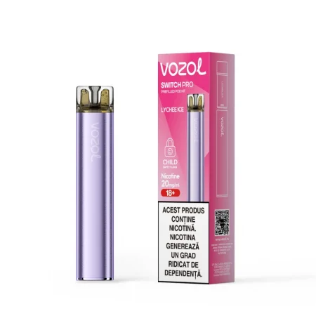 VOZOL SWITCH PRO LYCHEE ICE  narghilea electronica reincarcabila cu cartus rezervă preumpluta cu 2ml Liquid cu 2% nicotina vape PUFF BAR 800 pufuri si are o aroma de lychee si efect racoritor (gheata), OFERTA PRET