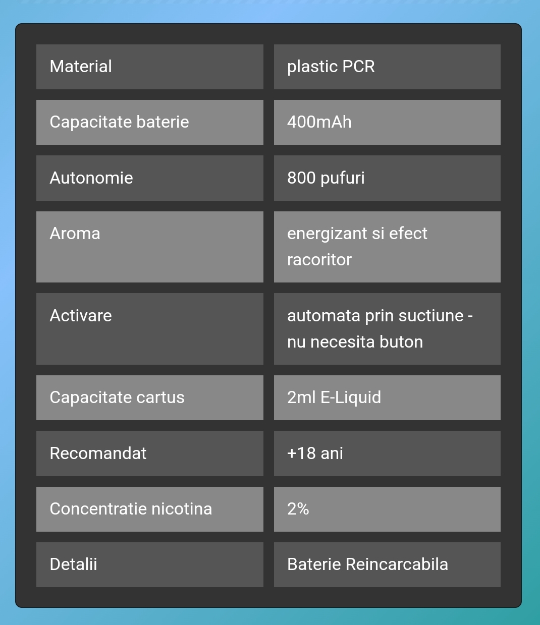 VOZOL SWITCH PRO BULL ICE narghilea electronica reincarcabila, preumpluta cu 2 ml de e-Lichid cu 2% nicotina narghilea electronica vape 800 pufuri cu o aroma delicioasa de energizant, oferta de pret.