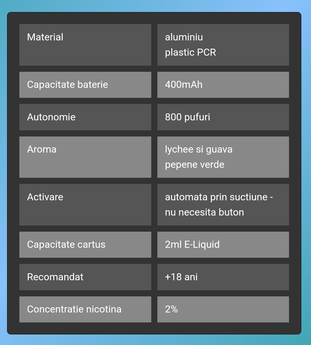 VOZOL SWITCH PRO WATERMELON LYCHEE GUAVA narghilea electronica reincarcabila cu cartus rezerva preumpluta cu 2ml E-Liquid cu 2% nicotina  vape 800 pufuri aroma de pepene verde & lychee si guava 