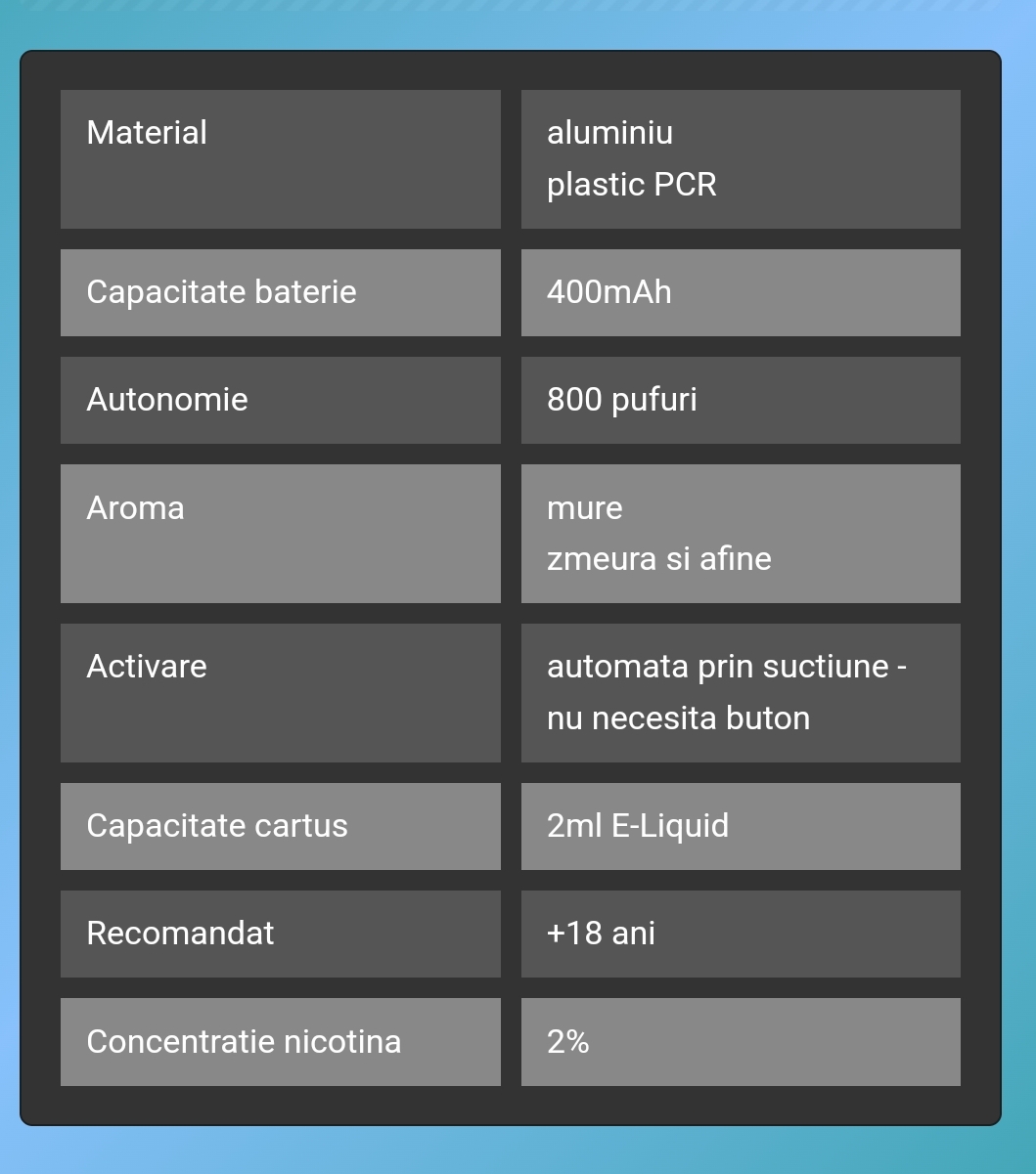 VOZOL SWITCH PRO MIXED BERRIES narghilea electronica reincarcabila cu cartus CAPSULA rezerva cu 2ml Lichid Vozol cu 2% nicotina vape fume puff bar 800 pufuri cu aroma  de mure & zmeura si afine oferta pret