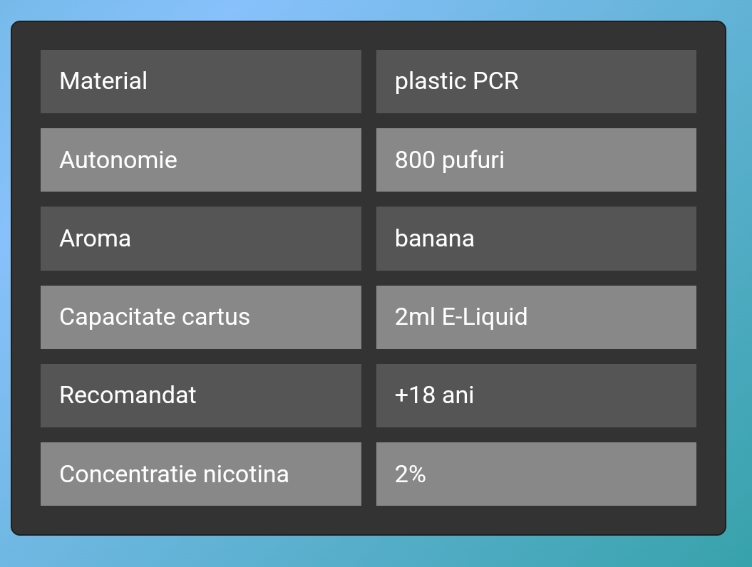 VOZOL SWITCH PRO BANANA ICE cartus rezervă capsulă narghilea vozol de unica folosinta cu 2 ml Lichid narghilea electronică cu 2% nicotina Vapează puff bar 800 pufuri cu o aroma de banana