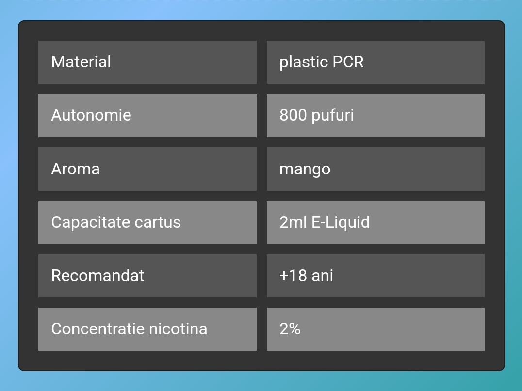 VOZOL SWITCH PRO MANGO ICE cartus capsulă rezervă lichid narghilea de unica folosinta cu 2 ml de Lichid vozol cu 2% nicotina vapează puff bar pana la 800 pufuri Vape cu o aroma de mango