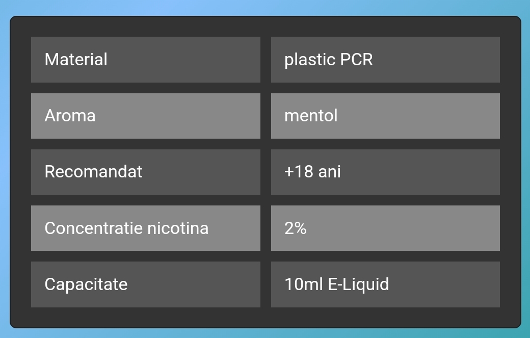 VOZOL SALT MENTHOL lichid solutie tigara narghilea electronică in  sticluta cu 10 ml de Lichid Vozol cu 2% nicotina, solutie de vapat cu aroma delicioasa de mentol, oferta pret.