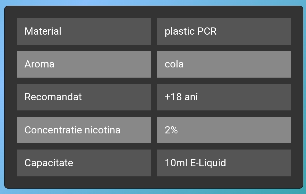 VOZOL SALT COLA lichid solutie narghilea vozol tigara electronica cu atomizor, 10 ml de Lichid solutie Vozol cu 2% nicotina, solutie de vapat cu aroma de cola