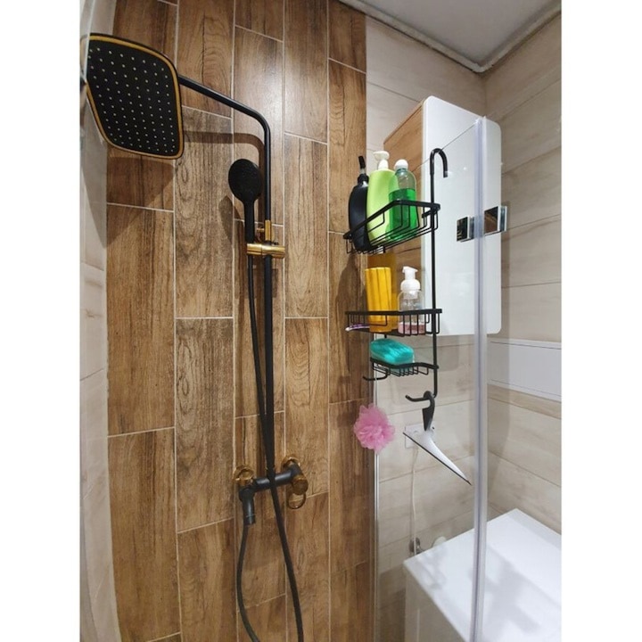 Raft de dus suspendat, VarioShop, 3 nivele, inoxidabil, negru, 63x14x28,5cm [5]