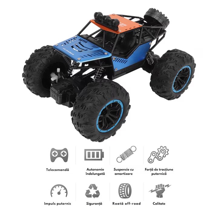 Masina RC Off-Road Climbing Rover VarioShop®, 2.4GHz, roti mari antiderapante, amortizoare, lumini LED albastre, baterie reincarcabila, model RTR, 30 min autonomie, vehicul teren accidentat [4]