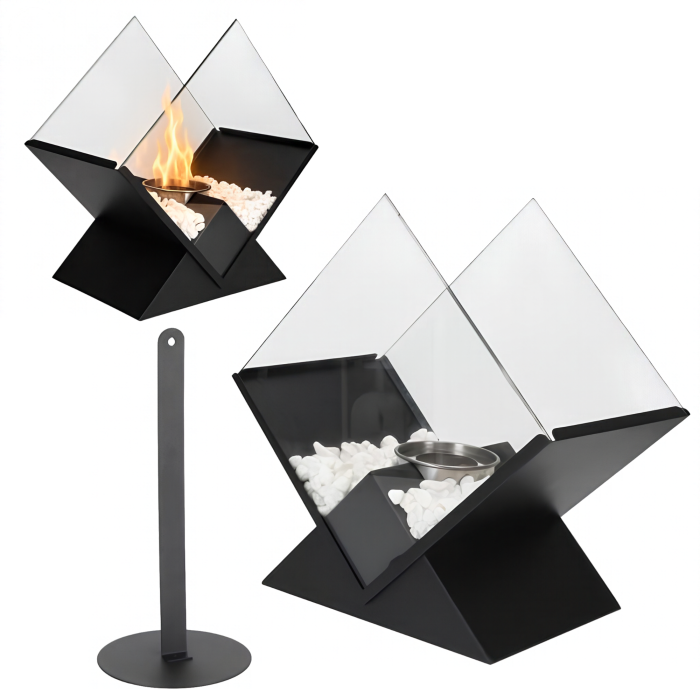 Biosemineu de masa VarioShop® cu flacara reala, 2 panouri de sticla si pietricele decorative, functioneaza cu bioetanol, fara cos de fum, 26,5 x 25 x 15 cm, negru [9]