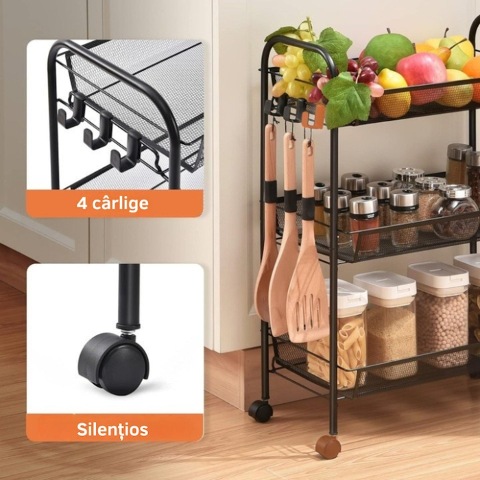Raft mobila cu 3 etajere VarioShop®, pentru bucatarie, baie, living, usor de Montat, pentru spatii inguste, Material ABS/Otel Inoxidabil, Metal, 64 x 44 x 27 cm, Negru [2]