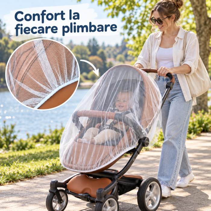 Plasa antitantari universala VarioShop® pentru carucior, landou si patut, protectie impotriva insectelor, margine elastica, 100% poliester, 140–150 × 120–130 cm, alba [2]