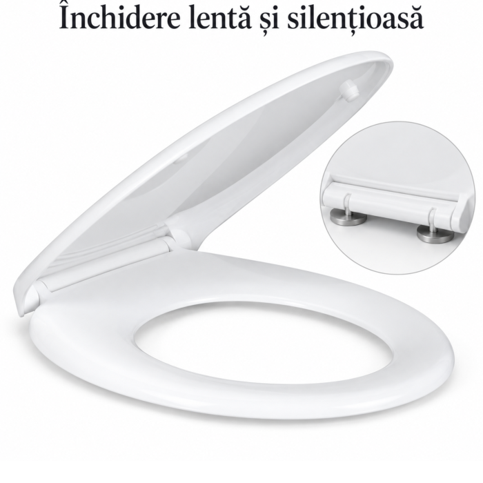 Capac de toaleta VarioShop®, cu inchidere lenta si silentioasa, sistem Easy Clean, demontare rapida prin buton, balamale reglabile, 43x37 cm, alb [8]