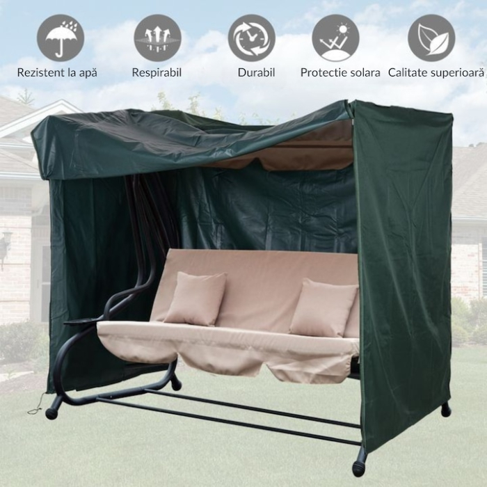Husa VarioShop® pentru leagan de gradina si mobilier exterior, rezistenta la ploaie, vant, UV si zapada, 215 x 150 x 145 cm, Verde [4]