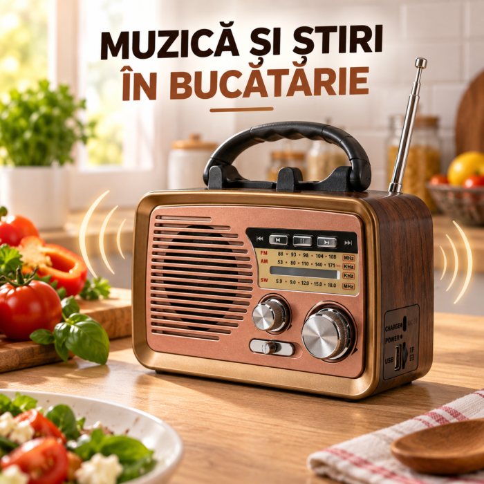 Radio portabil retro VarioShop® cu Bluetooth, benzi AM/FM/SW, USB, Micro SD, antena telescopica si acumulator, 16,5 × 9 × 13 cm, maro [8]