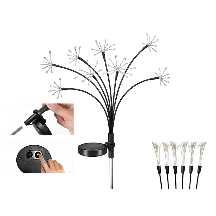 Set 2 lampi solare de gradina VarioShop®,  tip artificii, LED multicolor, brate flexibile, aprindere automata, tarusi de fixare, 70 cm [6]