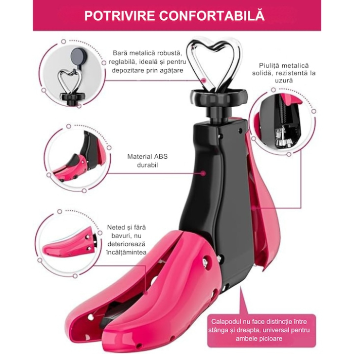 Set 2 Sanuri/Calapoade Reglabile VarioShop® 4 Directii, Intretinere si Protectie Pantofi, Adidasi si Ghete, Dimensiuni Ajustabile 41–47, Material Durabil, Roz/Negru [8]