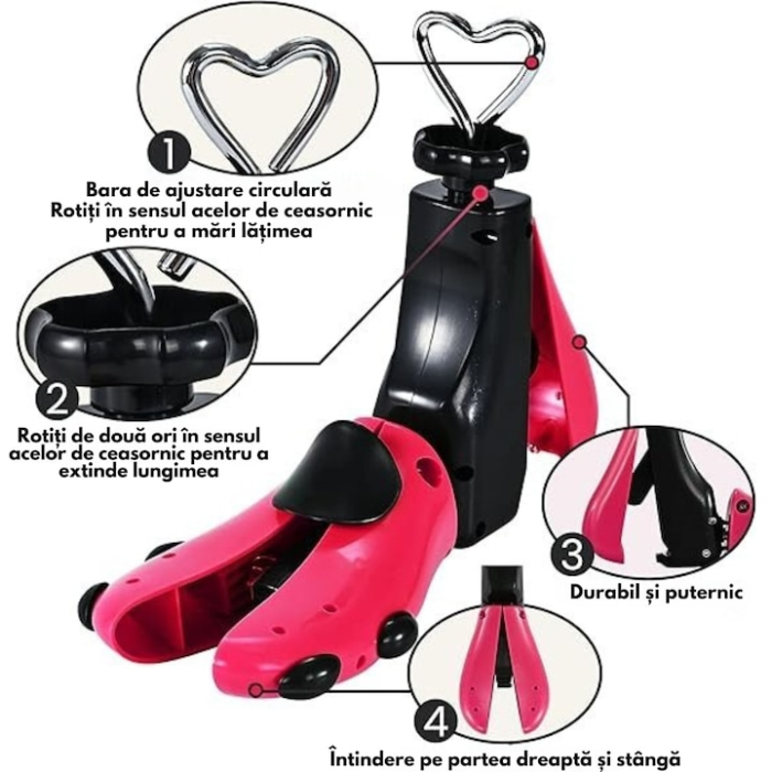 Set 2 Sanuri/Calapoade Reglabile VarioShop® 4 Directii, Intretinere si Protectie Pantofi, Adidasi si Ghete, Dimensiuni Ajustabile 41–47, Material Durabil, Roz/Negru [2]