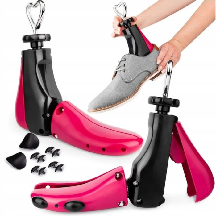 1 Calapod Reglabil VarioShop®, 4 Directii San/Calapod, Intretinere si Protectie Pantofi, Adidasi si Ghete, Dimensiuni Ajustabile 41–47, Material Durabil Roz/Negru [17]