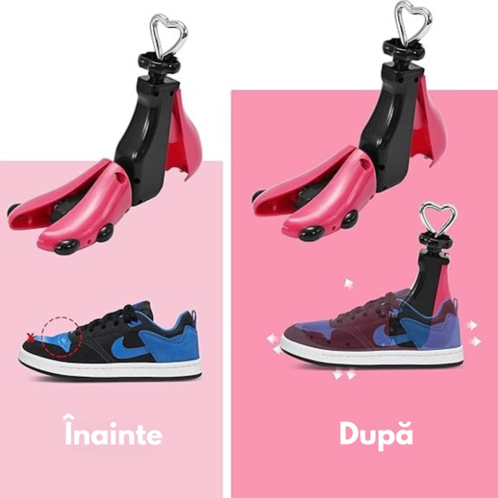 Set 2 Sanuri/Calapoade Reglabile VarioShop® 4 Directii, Intretinere si Protectie Pantofi, Adidasi si Ghete, Dimensiuni Ajustabile 41–47, Material Durabil, Roz/Negru [6]