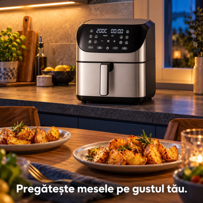 Friteuza cu aer cald VarioShop®, 8L, 10 programe automate, 1800W, gatire fara ulei pentru preparate crocante, panou digital tactil, 80-200°C, negru-argintiu [2]